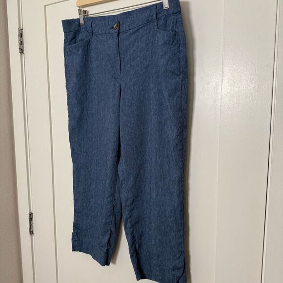 J Jill Linen Stretch Pants Womens Sz L Petite Blue Cropped Linen Blend Coastal - Picture 2 of 12